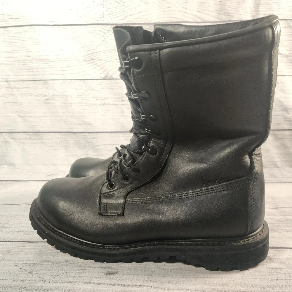 Rocky Mens 10.5W RB/01-01 Black Leather Combat Uniform Boots Tactical Side Zip